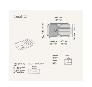 FREGADOR POALGI CORAL 80X47 BLANCO BRILLO GLOSS
