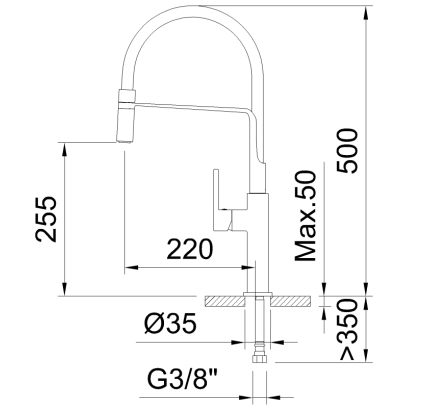 GRIFO DE COCINA MONOMANDO 255MM CHEF SLIM MATE NIQUEL CEPILLADO COLD OPEN