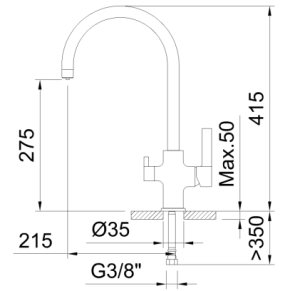 GRIFO DE COCINA MONOMANDO 275MM 3 VÍAS CON 2 MANDOS Y 2 SALIDAS DE AGUA PARA EQUIPOS DE TRATAMIENTO SQUARE ECONATURE COLD OPEN