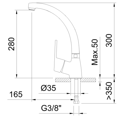 GRIFO DE COCINA MONOMANDO 280MM CON CAÑO CONFORMADO NF MASTER C1