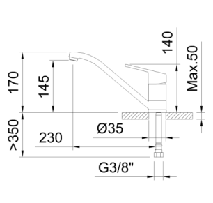 GRIFO DE COCINA MONOMANDO 145MM CON CAÑO HORIZONTAL NF SMART ECONATURE COLD OPEN C3