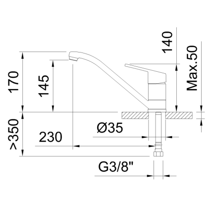 GRIFO DE COCINA MONOMANDO 145MM CON CAÑO HORIZONTAL NF SMART ECONATURE COLD OPEN C3