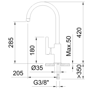 GRIFO DE COCINA MONOMANDO 285MM 3 VÍAS CON 1 MANDO Y 2 SALIDAS DE AGUA PARA EQUIPOS DE TRATAMIENTO DEL AGUA