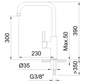 GRIFO DE COCINA MONOMANDO 300MM 5L/MIN ALPINA RIGHT NEGRO MATE COLD OPEN