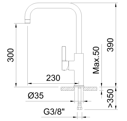 GRIFO DE COCINA MONOMANDO 300MM 5L/MIN ALPINA RIGHT NEGRO MATE COLD OPEN