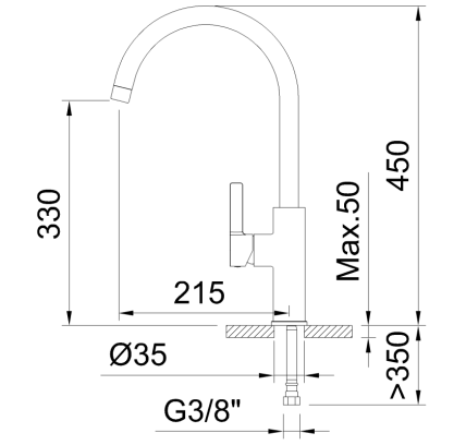 GRIFO DE COCINA MONOMANDO 330MM 5L/MIN ALPINA ROUND NEGRO MATE COLD OPEN