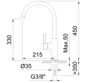 GRIFO DE COCINA MONOMANDO 330MM 5L/MIN ALPINA ROUND GUNMETAL CEPILLADO COLD OPEN