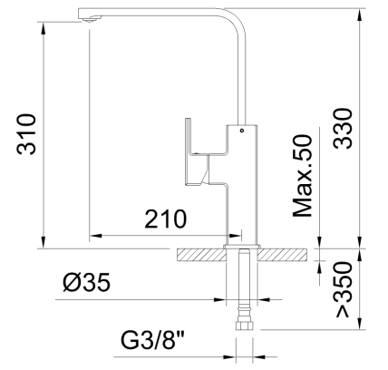 GRIFO DE COCINA MONOMANDO 310MM 5L/MIN ALPINA SQUARE COLD OPEN