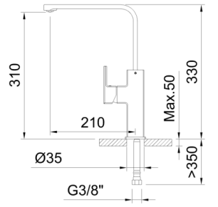 GRIFO DE COCINA MONOMANDO 310MM 5L/MIN ALPINA SQUARE GUNMETAL CEPILLADO COLD OPEN
