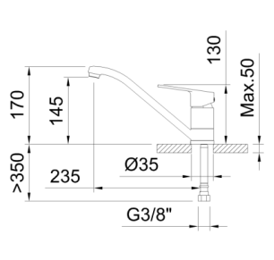 GRIFO DE COCINA MONOMANDO 145MM CON CAÑO HORIZONTAL VOGUE XTREME COLD OPEN ECONATURE