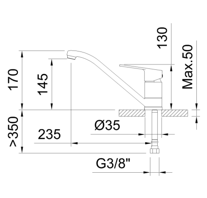 GRIFO DE COCINA MONOMANDO 145MM CON CAÑO HORIZONTAL VOGUE XTREME COLD OPEN ECONATURE