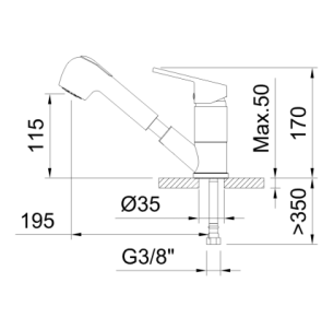 GRIFO DE COCINA MONOMANDO 100MM CON CAÑO HORIZONTAL 2 FUNCIONES MASTER EXTRAÍBLE