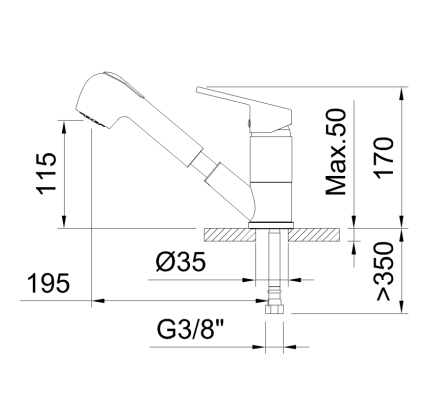 GRIFO DE COCINA MONOMANDO 100MM CON CAÑO HORIZONTAL 2 FUNCIONES MASTER EXTRAÍBLE