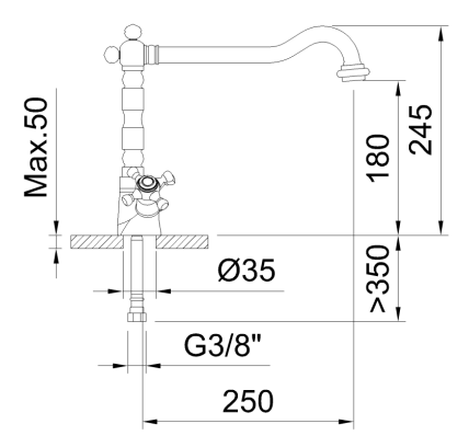 GRIFO DE COCINA BIMANDO 180MM 5L/MIN CON CAÑO CONFORMADO WITH2 ANTIGONA CLASSIC BRONCE
