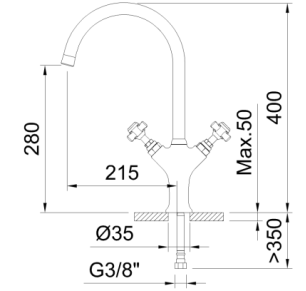 GRIFO DE COCINA BIMANDO 280MM 5L/MIN ALPINA CLASSIC GUNMETAL CEPILLADO