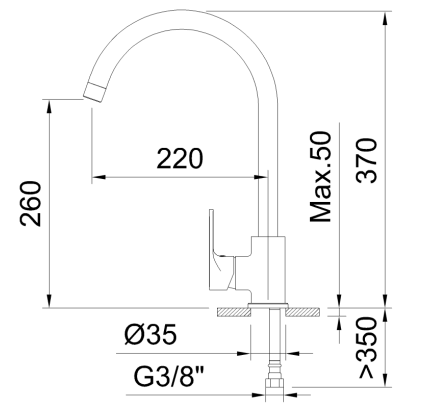 GRIFO DE COCINA MONOMANDO 230MM 5L/MIN ROCKET NEGRO MATE COLD OPEN