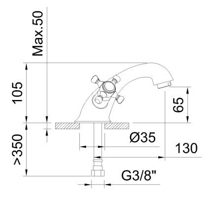 GRIFO DE LAVABO BIMANDO 65MM CON VÁLVULA DE DESAGÜE METÁLICO WITH2 ANTIGONA
