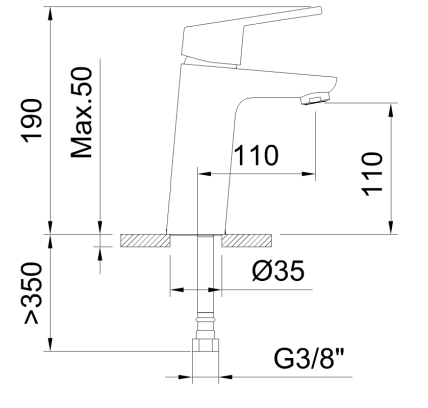 GRIFO DE LAVABO MONOMANDO 110MM CON VÁLVULA DE DESAGÜE METÁLICO NF MASTER C1