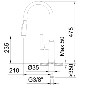 GRIFO DE COCINA MONOMANDO 235MM 2 FUNCIONES CHEF 1 EXTRAÍBLE