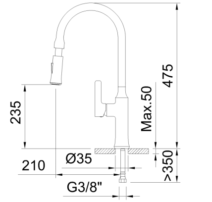 GRIFO DE COCINA MONOMANDO 235MM 2 FUNCIONES CHEF 1 EXTRAÍBLE