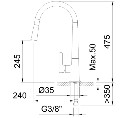 GRIFO DE COCINA MONOMANDO 245MM 2 FUNCIONES CHEF 3 EXTRAÍBLE ECONATURE COLD OPEN