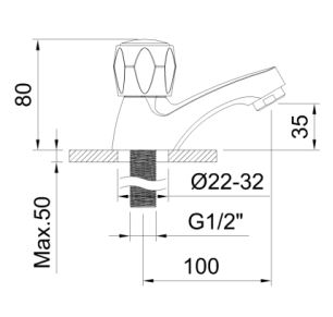 GRIFO SIMPLE REPISA G180 35MM WITH2 GUAYAMA