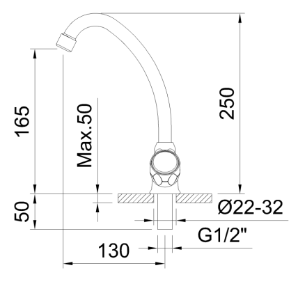 GRIFO SIMPLE REPISA G180 195MM CON CAÑO CONFORMADO WITH2 GUAYAMA