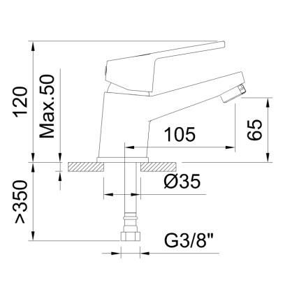 GRIFO DE LAVABO MONOMANDO 65MM CON VÁLVULA DE DESAGÜE METÁLICO NF SMART C1