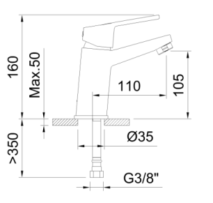 GRIFO DE LAVABO MONOMANDO 105MM CON VÁLVULA DE DESAGÜE METÁLICO NF SMART C1