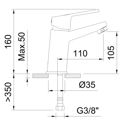 GRIFO DE LAVABO MONOMANDO 105MM CON VÁLVULA DE DESAGÜE METÁLICO NF SMART C1