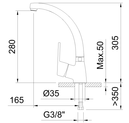 GRIFO DE COCINA MONOMANDO 280MM CON CAÑO CONFORMADO NF SMART C1