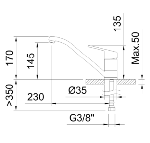 GRIFO DE COCINA MONOMANDO 145MM CON CAÑO HORIZONTAL NF MASTER C1
