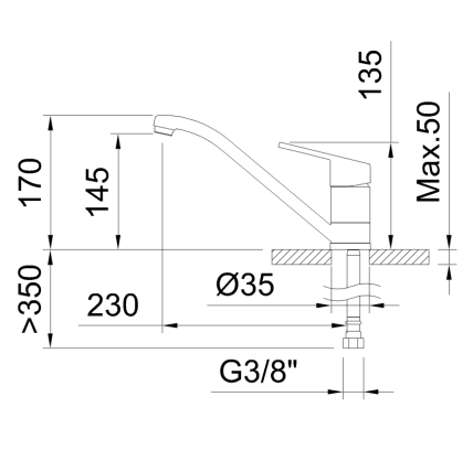 GRIFO DE COCINA MONOMANDO 145MM CON CAÑO HORIZONTAL NF MASTER ECONATURE COLD OPEN C3