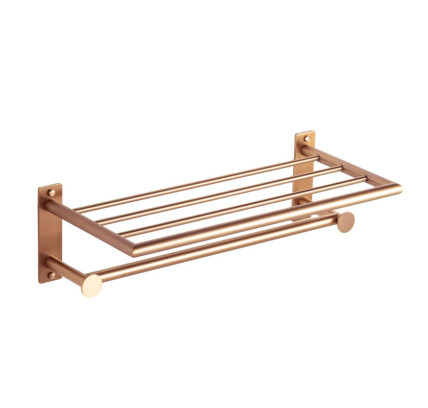 REPISA CON TOALLERO Y PERCHAS DUAL FIX BRONCE CEPILLADO