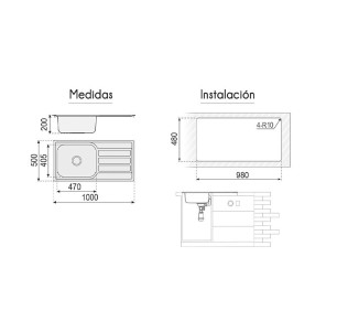 FREGADOR PLASTIMODUL POSEIDON 800X500X200 PVD NEGRO