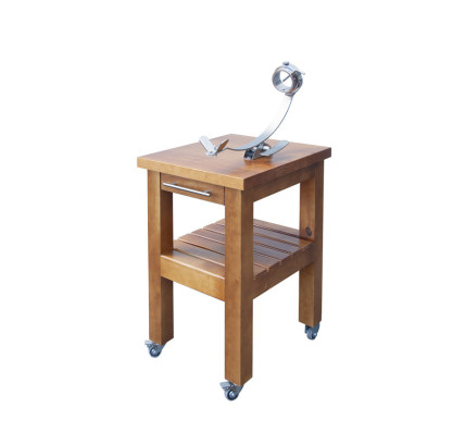 MESA JAMONERA MADERA PINO INSIGNI FLORES CROTES CON JAMONERO GIRATORIO 17890