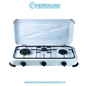 COCINA A GAS PORTÁTIL VIVAHOGAR 3 FUEGOS 580X330X90MM CON TAPA