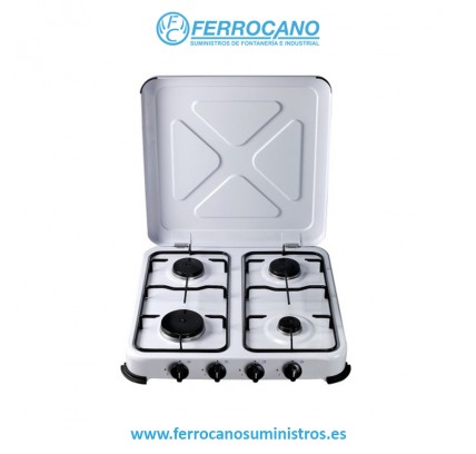 COCINA A GAS PORTÁTIL VIVAHOGAR 4 FUEGOS 515X510X95MM CON TAPA
