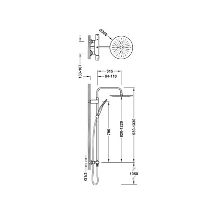 COLUMNA DUCHA TERMOSTATICA TRES OVER-WALL ACERO 19038705AC