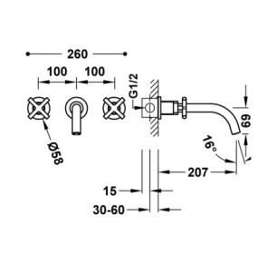 GRIFO BIMANDO EMPOTRADO PARA LAVABO TRES MONT BLANC CROMO 28330002