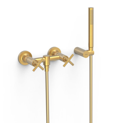 GRIFO BIMANDO MURAL PARA DUCHA TRES MONT BLANC ORO MATE 24K 28316301OM
