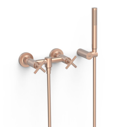 GRIFO BIMANDO MURAL PARA DUCHA TRES MONT BLANC ORO ROSA MATE 24K 28316301OPM