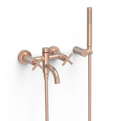 GRIFO BIMANDO MURAL PARA BAÑERA Y DUCHA TRES MONT BLANC ORO ROSA MATE 24K 28317601OPM