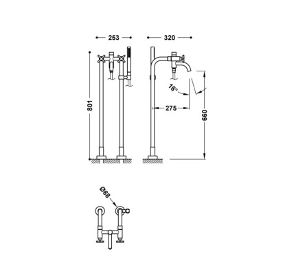 GRIFO BIMANDO DE SUELO PARA BAÑERA Y DUCHA TRES MONT BLANC CROMO 28319401