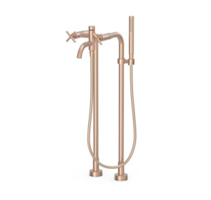 GRIFO BIMANDO DE SUELO PARA BAÑERA Y DUCHA TRES MONT BLANC ORO ROSA MATE 24K 28319401OPM