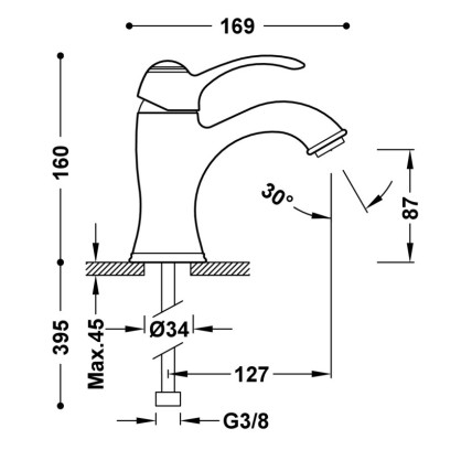 GRIFO MONOMANDO PARA LAVABO TRES CLASIC VOLCANIC 24210301VO
