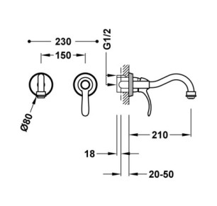 GRIFO MONOMANDO EMPOTRADO PARA LAVABO TRES CLASIC ORO 24K 24220001OR