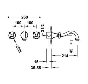 GRIFO BIMANDO EMPOTRADO PARA LAVABO TRES CLASIC ORO 24K 24215101OR