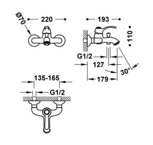 GRIFO MONOMANDO MURAL PARA BAÑERA Y DUCHA TRES CLASIC LATÓN VIEJO MATE 24217001LM