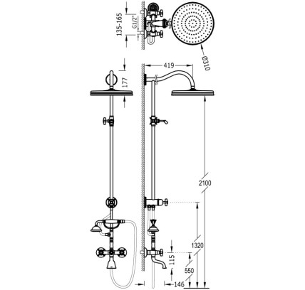 CONJUNTO DE GRIFO BIMANDO MURAL DE 3 VÍAS PARA BAÑERA Y DUCHA TRES CLASIC CROMO 24217602
